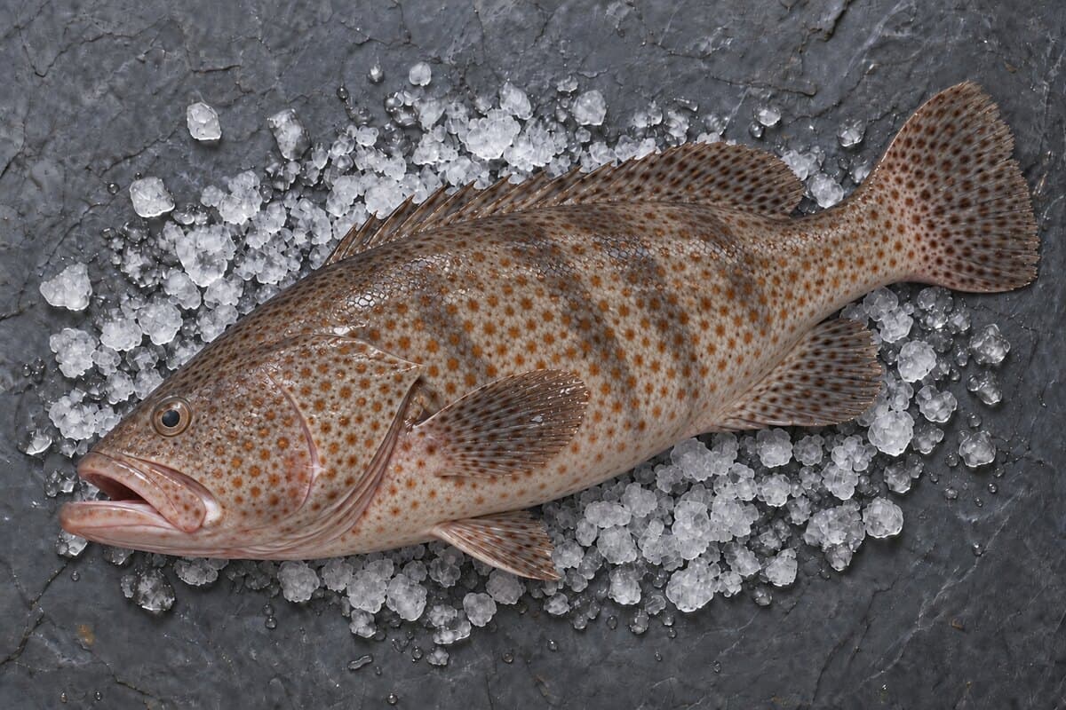 Fresh Hamour (orange-spotted grouper) on ice, delivered across Greater Cairo